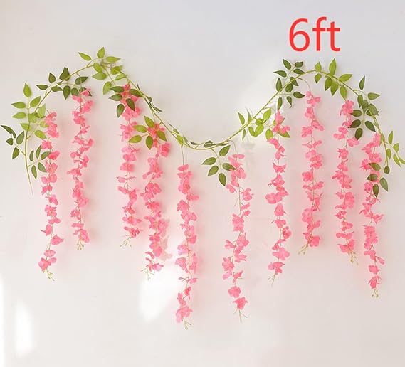 2 Pack 20 Branches Wisteria Hanging Flowers 6 Feet Artificial White Wisteria Vine Silk Flowers Garland for Wedding Arch Party Garden Home Decor (Pink)