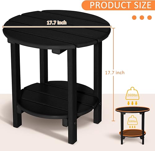 Miniatura 3 de Mesa auxiliar redonda de 2 niveles para exteriores con veta similar a la madera, mesa auxiliar Adirondack de HDPE de 17.7 pulgadas, mesa auxiliar