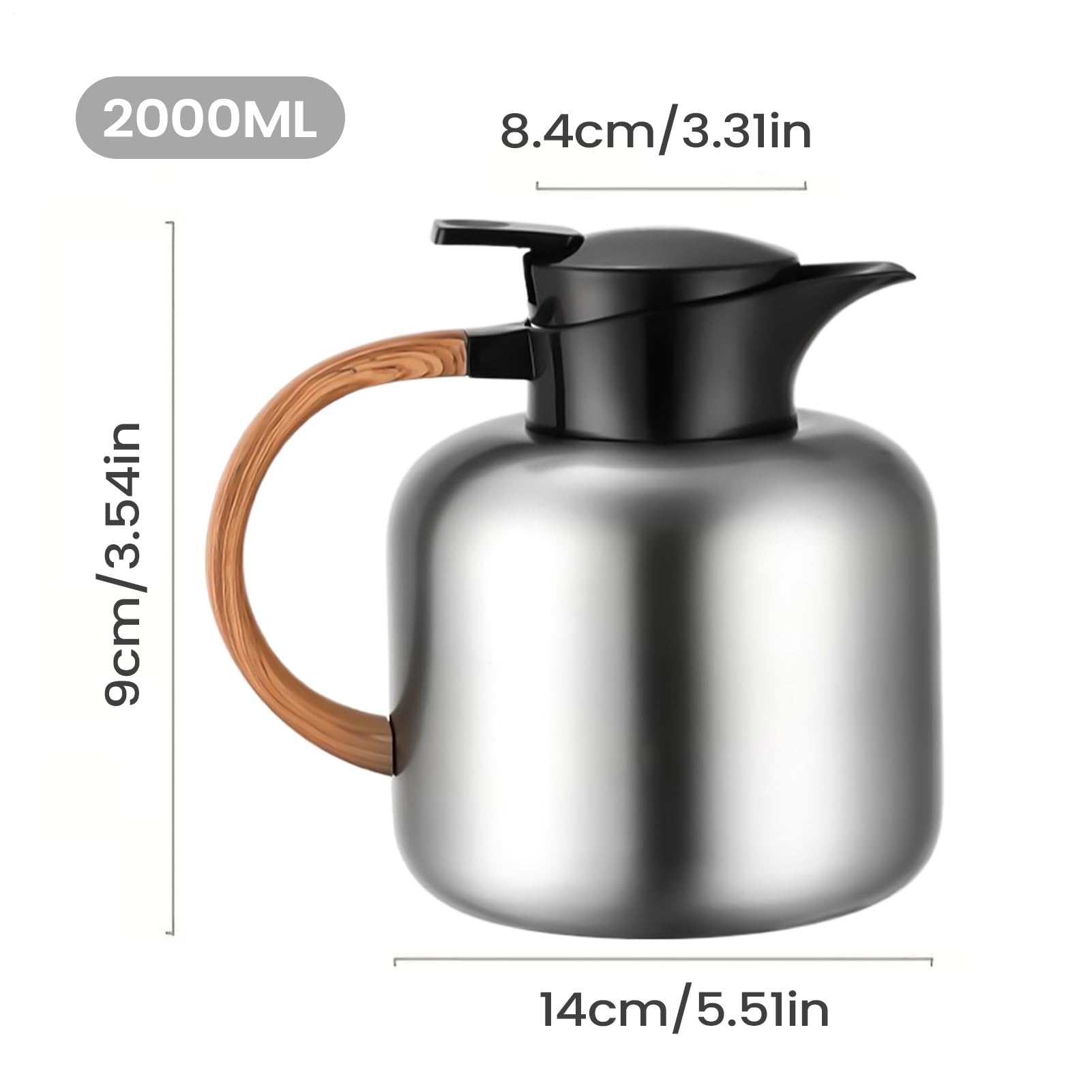 Jarra De Agua Para Mesilla 2 Litros Acero Inoxidable Aislado | Jarra Térmica De Café Para Bebidas Calientes Para Bebidas Calientes Frías Té Hogar Oficina Apartamento Restaurante Comercial