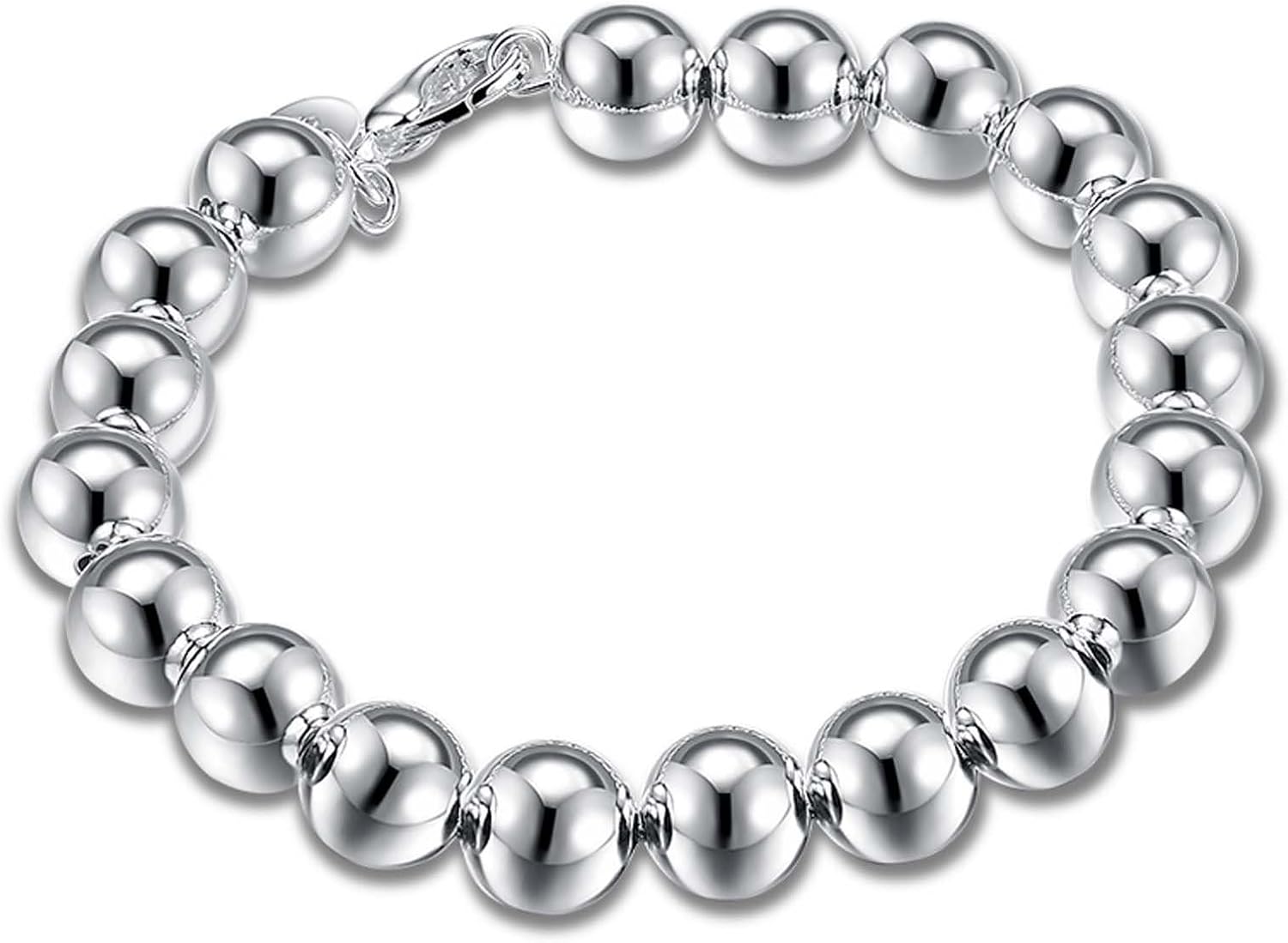 [Mother's Day Special] 925 Sterling Silver Plated Round Beads Chain Bracelet Bangle (10mm)