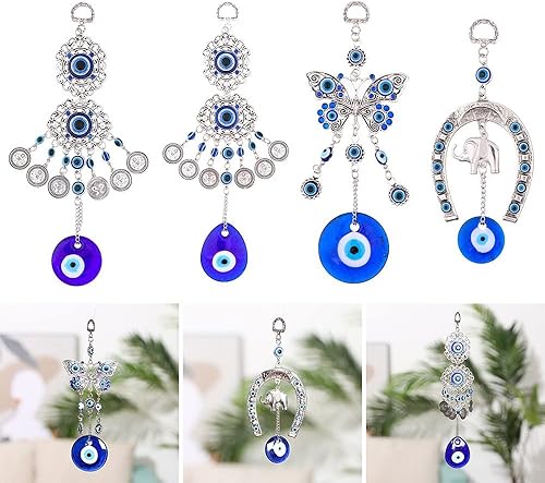 Miniatura 2 de Negative Energy Good Luck Charm Car Colgante Espejo retrovisor Decoración de cristal Cuerda de cáñamo Mariposa Azul marino Evil Eye Colgante