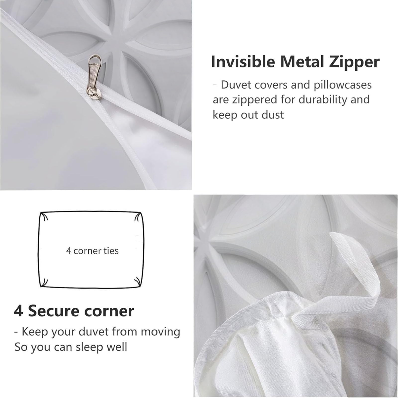 Copripiumino Matrimoniale Moderno Geometria,Set di Biancheria da Letto Effetto Rilievo Visivo Astratto Petali Foglie,Copri Piumino 200x200cm con 2 Federe 50x75 cm,Microfibra Morbida Lavabile,Bianco