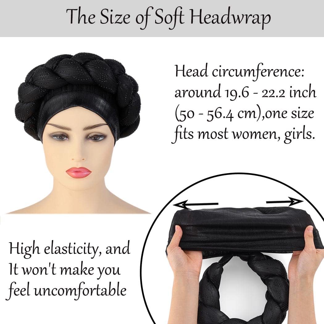 Woeoe African Headwrap Gold Braided Turbans for Women - Image 2