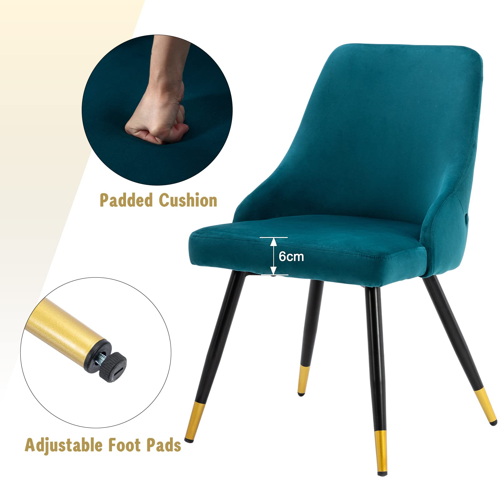 chairus 2X Sillas de Comedor Terciopelo Sillas Modernas de Cocina con Patas de Metal, Sillas Ocio del Diseño Botones para Salón/Restaurante, Teal