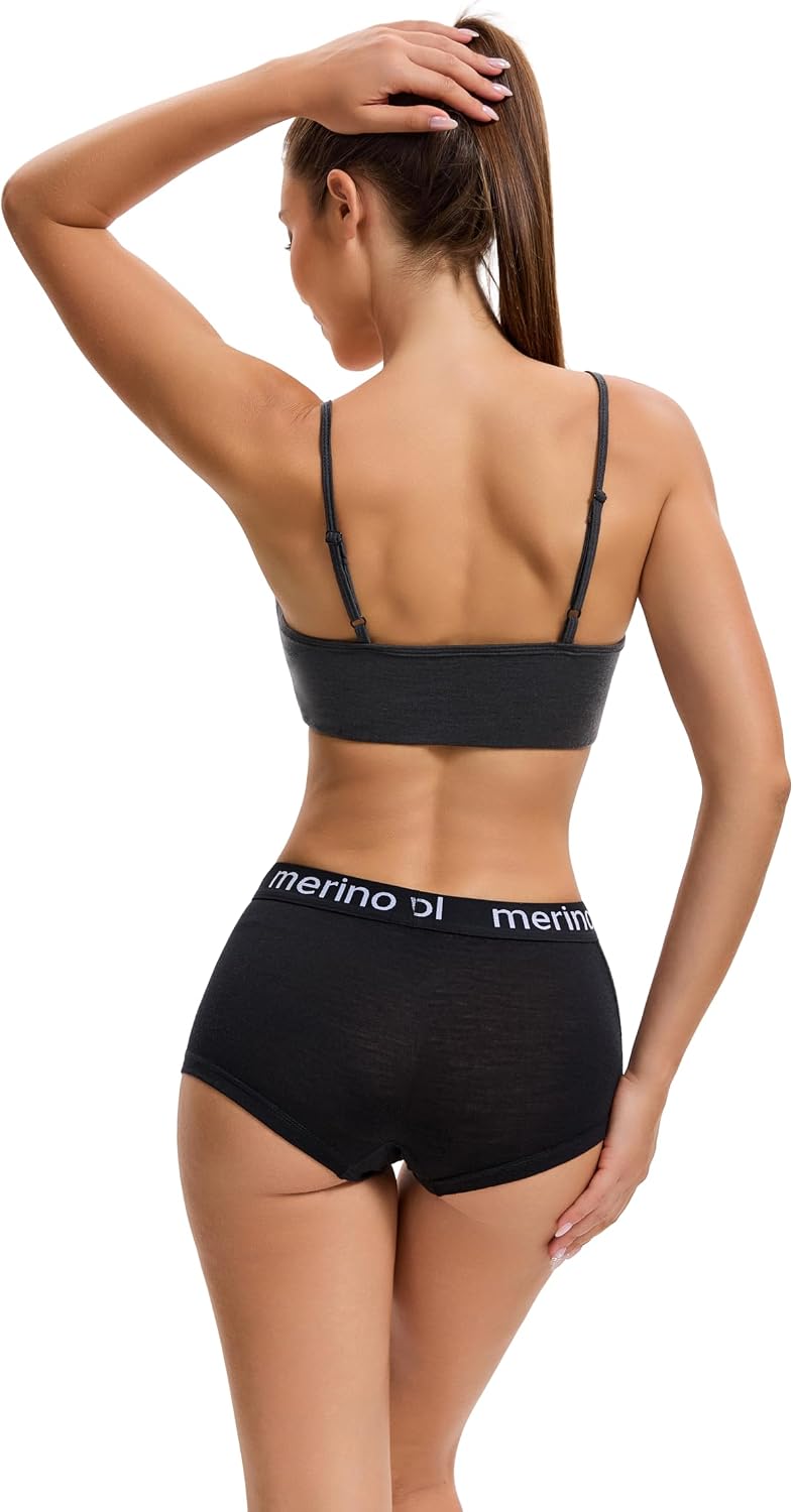100% Merino Wool Underwear Women-2 Packs Boxer Briefs Breathable Underwear, Dry Panties for Ladie Outdoor Sport