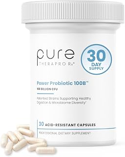 Pure Therapro Rx Power Probiotic 100B | 30 Acid Resistant Capsules - 1 Month Supply | 4 Proven Strains 100 Billion CFU | Flora Balance & Digestion | NO Refrigeration Required | Non-GMO | Zero Fillers
