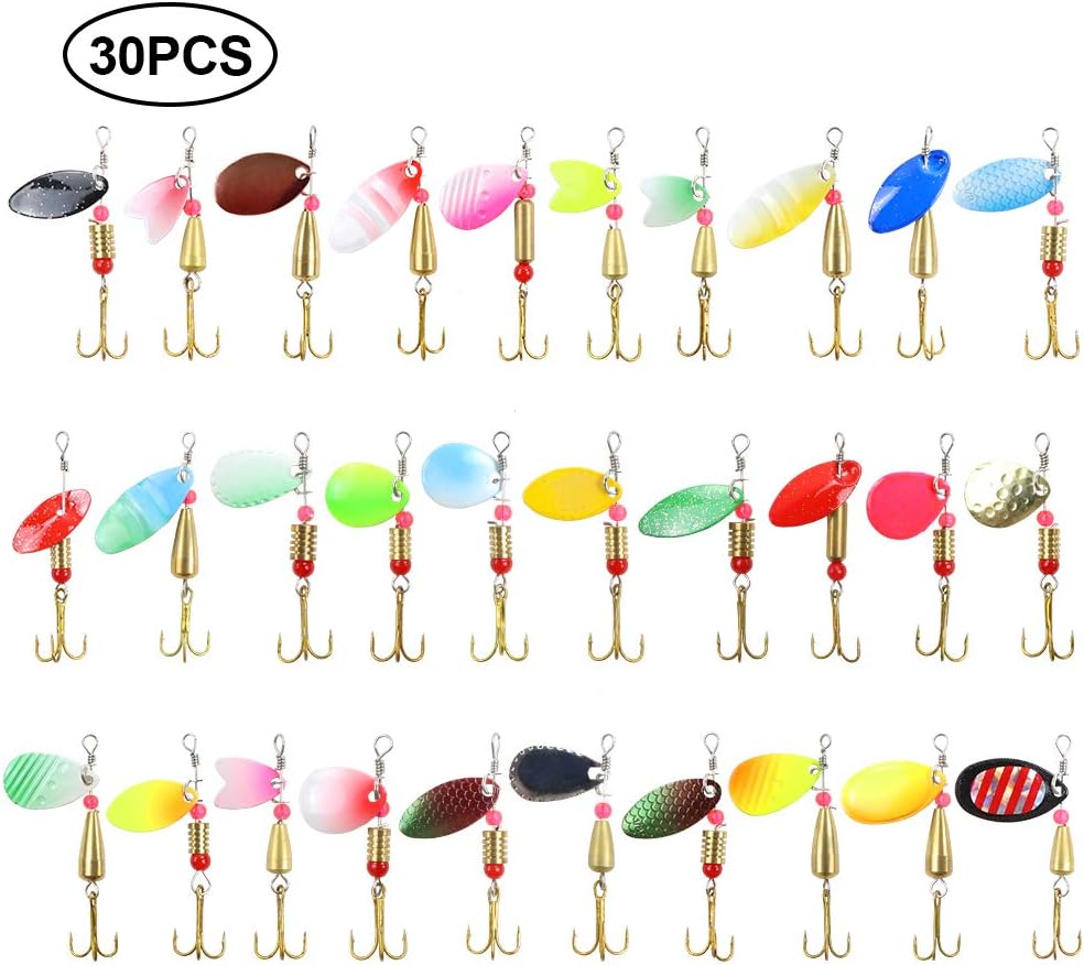 ZNCMRR 30PCS Fishing Lures Kit Set Spinnerbait for Bass Trout Walleye Salmon Assorted Metal Hard Lures Inline Spinner Baits