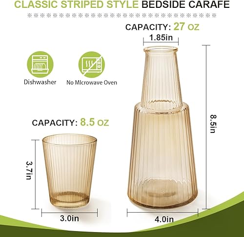Miniatura 2 de Juego de jarras de agua y vasos de noche, jarra de noche de 27 onzas con vaso para mesita de noche, almacenamiento de agua, jugo y otros vinos en el