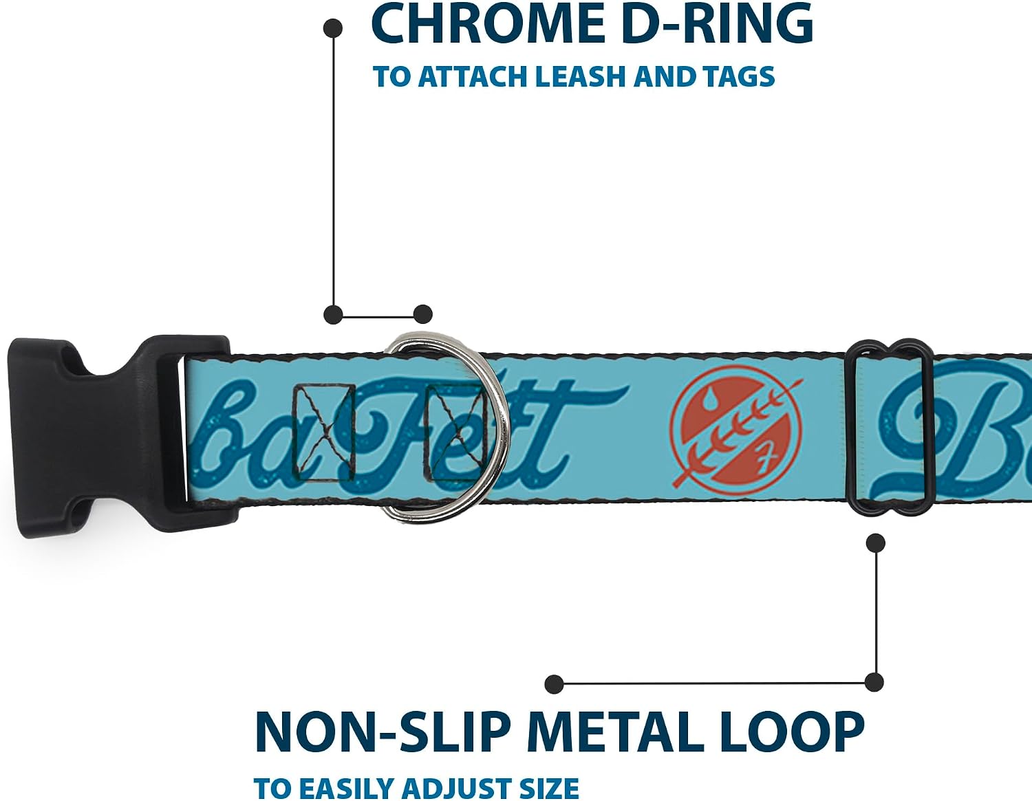 Star Wars Pet Collar, Dog Collar Plastic Buckle, Star Wars Boba Fett Script and Logo Blues Red, 16 to 23 Inches 1.5 Inch Wide