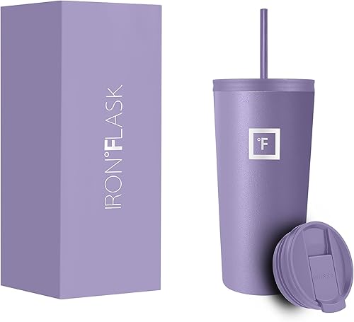 IRON FLASK - Vaso clásico 2.0, 24 oz, 2tapas (pajilladeslizante), botella de acero inoxidable con aislamiento al vacío, doble capa, taza térmica