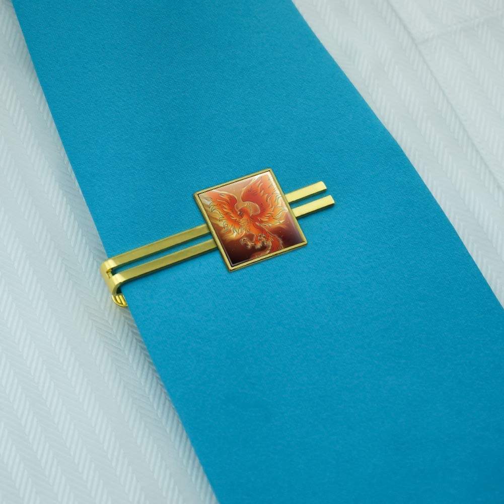 GRAPHICS & MORE Phoenix Rising from The Flames Square Tie Bar Clip Clasp Tack- Silver or Gold