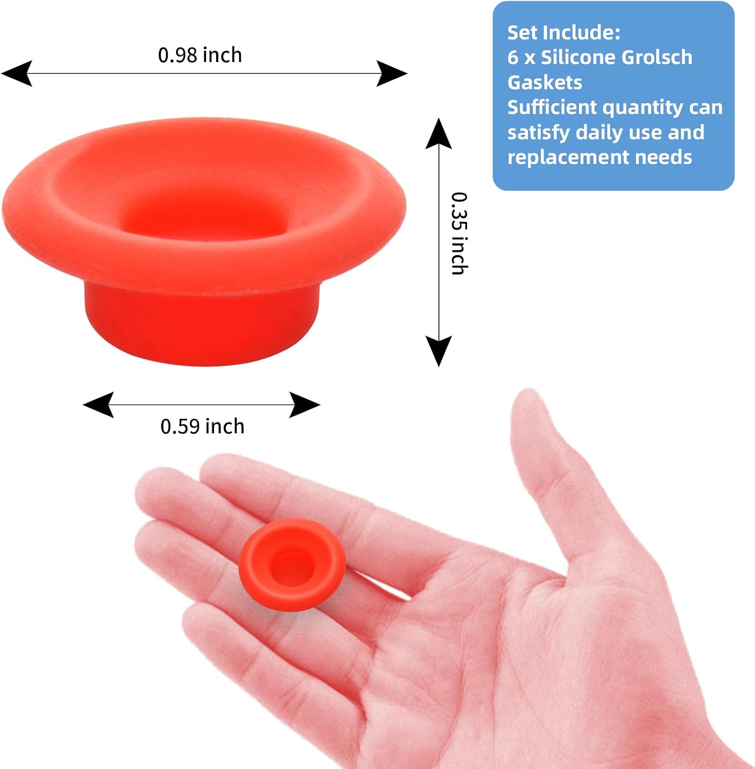 6 PCs Silicone Gaskets Washers Seals for Cap Swing Flip Top Bottle-Red for Home Brew Beer Soda Bottle Sealing (Red Full Cover)