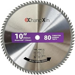 10 Inch 80T Wood Cutting Saw Blade with 5/8 Inch Arbor, Premium Carbide Miter Saw & Table Saw Blade for Smooth Crosscutting, Hardwood & Softwood