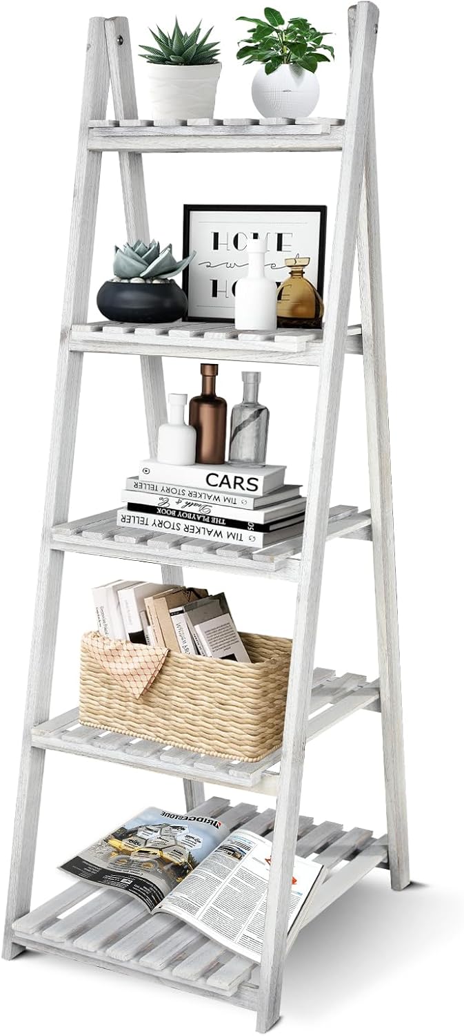 Hofitlead 5Tier Ladder Shelf, Plant Shelf Ladder Shelves
