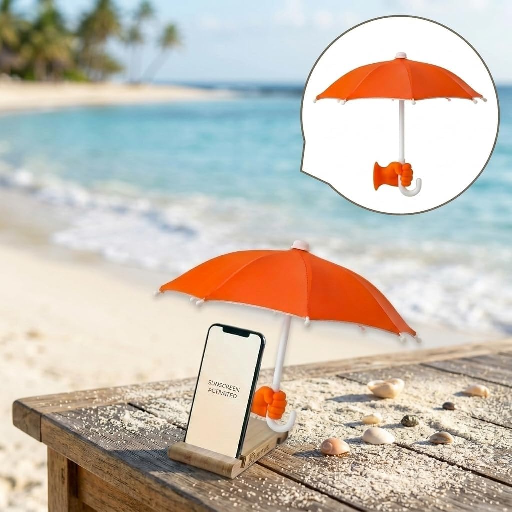 Mini Phone Umbrella Sun Shade with Suction Cup Stand, Cover Sun Shield, Adjustable Piggy Suction Cup Phone Stand, Outdoor Cell Phone Sunshade Holder(Orange) image 2