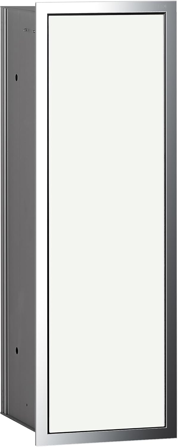 Emco Asis 150 973027831 Flush-Mounted Bathroom Cabinet for Toilet Brush Chrome/Glass White Built-in Cupboard Door Hinge Selectable