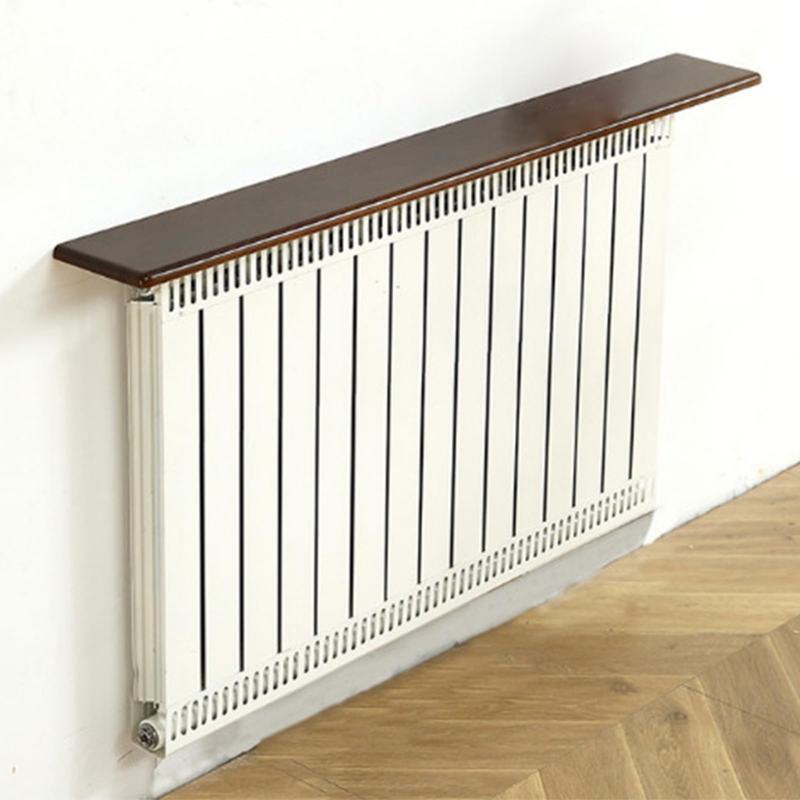 Estante de radiador de pino marr&oacute;n con dise&ntilde;o ranurado de 80 x 20 cm