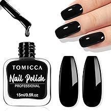 TOMICCA Quick Dry Black Nail Polish, Dark Black, No Cured Chip Resistant & Longwear, 0.53fl oz