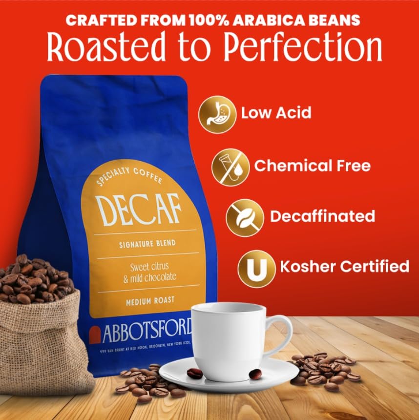 Miniatura 4 de Abbotsford Road Café descafeinado en grano entero, bolsa especial de tostado medio de 12 onzas, granos de café descafeinados arábica sin químicos,