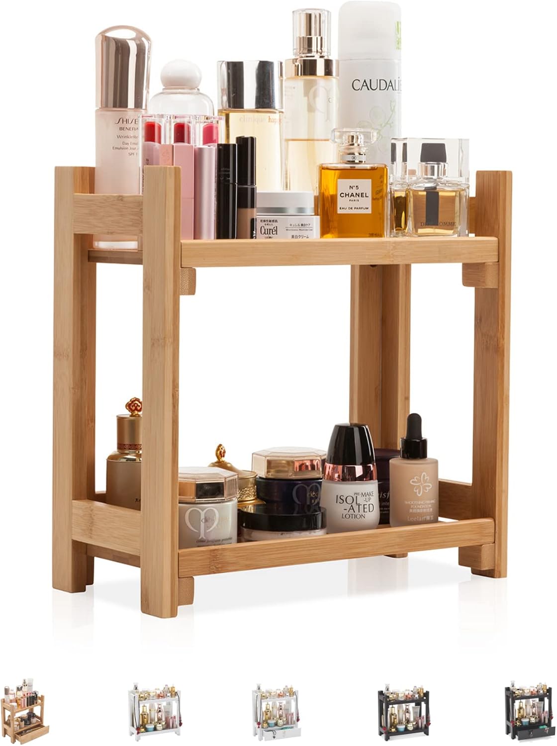 GOBAM Bathroom Counter Organizer Shelf Cosmetic and Vanity Perfume Organizers Shelf Easily Assembled, Bamboo