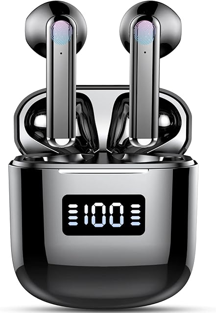 Wireless Earbuds, Wireless Headphones Bluetooth 5.3 Earbuds with 4 Mics, 2022 Bluetooth Headphones In Ear Buds Wireless Earbuds Sport, ENC Noise Cancelling Earphones, HiFi Stereo, LED Display, Black