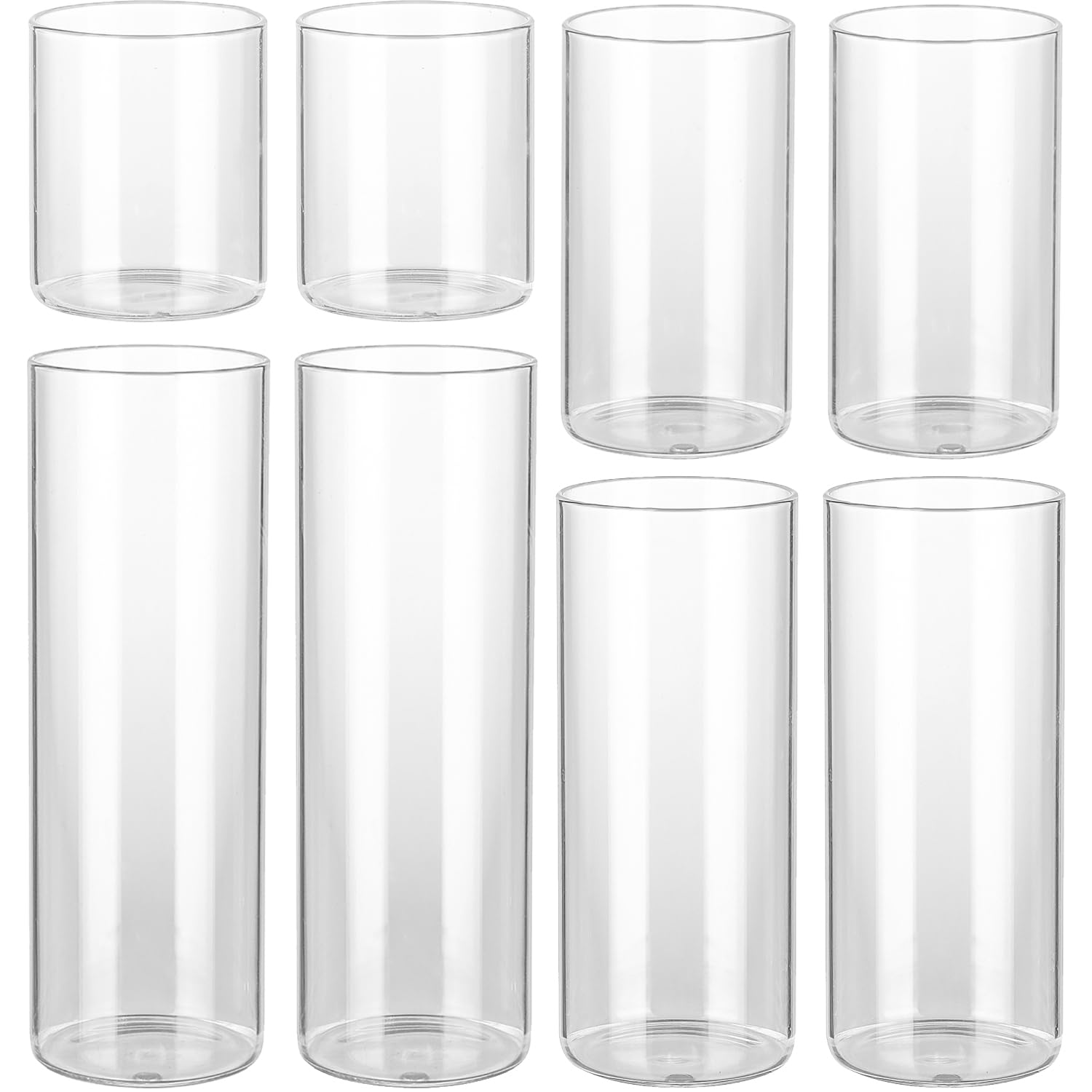 Glass Cylinder Vases, Glass Vases for Centerpieces 8 Pack, Hurricane Glass Candle Holders, Clear Vases for Centerpieces, Glass Vases for Flowers, Weddings, Floating Candles, Table, 4"+6"+8"+10"