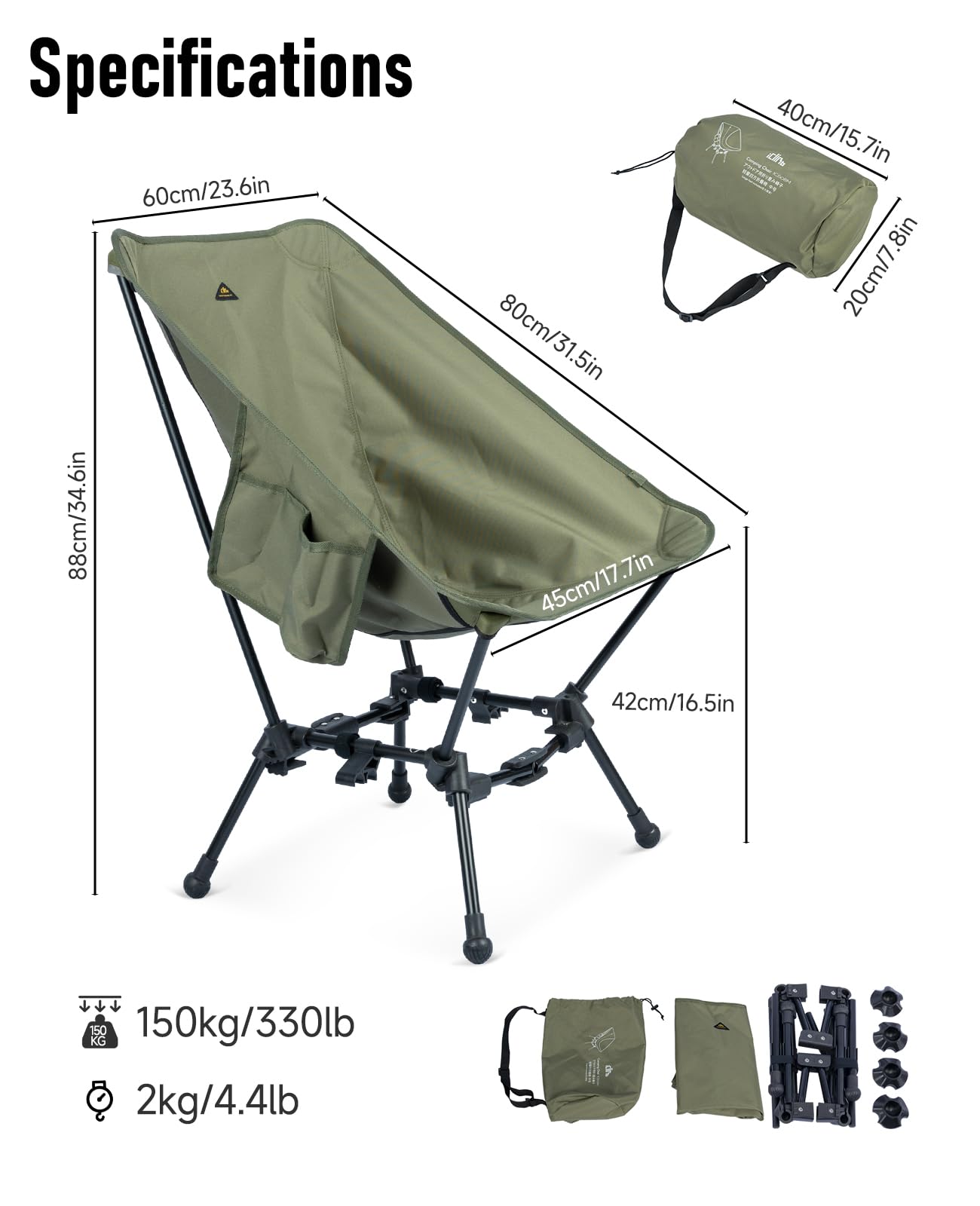 iClimb Silla plegable compacta y ligera de dos alturas (verde)