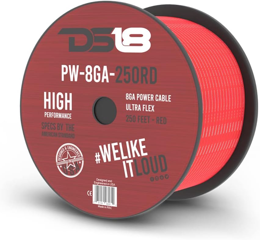 DS18 PW-8GA-250RD 8 Gauge 250 Feet Power Cable (Red)