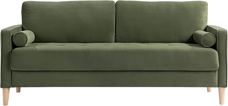 Studio Living® Lexington 75.6" Sofa, Mid-Century Modern, Pocket Coil Comfort, Easy Assembly, Velvet Fabric, Olive Green image 2