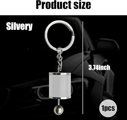Miniatura 2 de Pack-1 - Llavero de palanca de cambios de automóvil, modelo de llavero de metal pulido universal, mini clip de 6 velocidades (plateado)