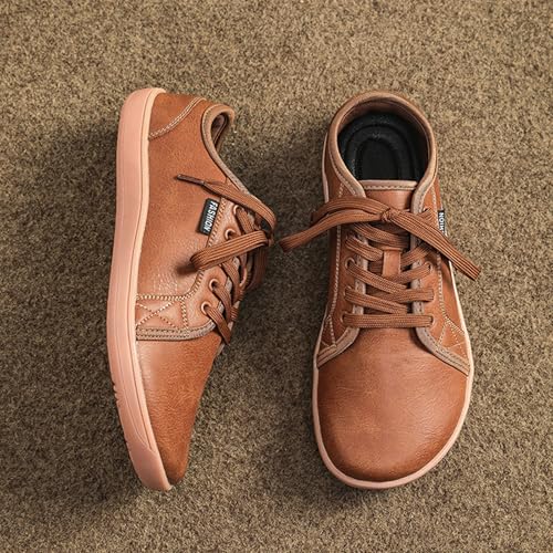 Unisex Leather Fashion Commute Wide Toe Box Barefoot Shoes Comfortable Breathable Non-Slip Lace up Minimalist Zero Drop Casual Sneakers for Walking Outdoor Driving Work3
