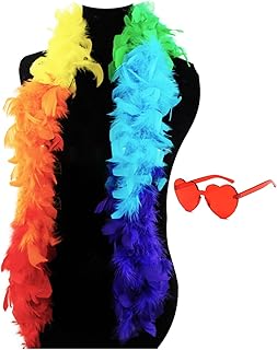 Colorful Feather Boas 45g, 6.6ft Feather Boa for Women for Dancing Wedding Party Halloween,with Heart Sunglasses