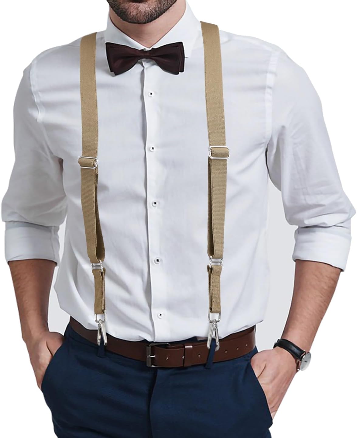 Buyless Fashion Trucker Suspenders for Men - 48" Elastic Adjustable Straps 1" - X Back Utility Braces