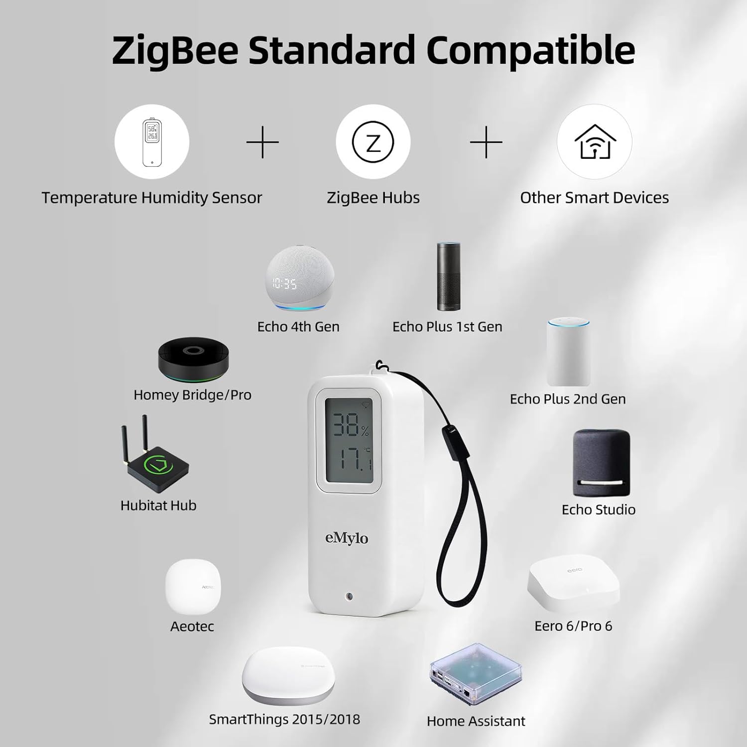 eMylo Zigbee Temperature Humidity Sensor, IP65 Waterproof LED Smart Thermometer Hygrometer for Home Automation, Remote Monitoring, Hub Required, Compatible with Echo Devices with Zigbee Hub Built-in 4 61ASGVlMBjL. SL1500