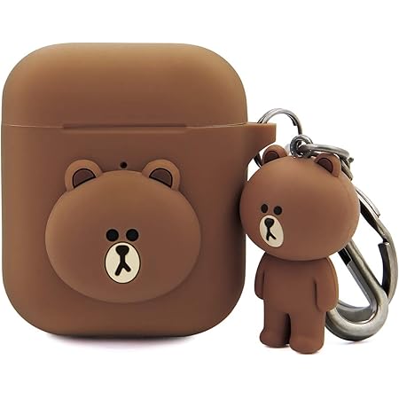 Amazon Line Friends Airpods シリコンケース フィギュアキーホルダー付き ブラウン ワイヤレス充電対応 Airpods ケース 第1世代 第2世代に適用 ソフト Apple ワイヤレスイヤホン エアーポッズ専用 カバー ラインフレンズ公式ライセンス品 ラインフレンズ Line