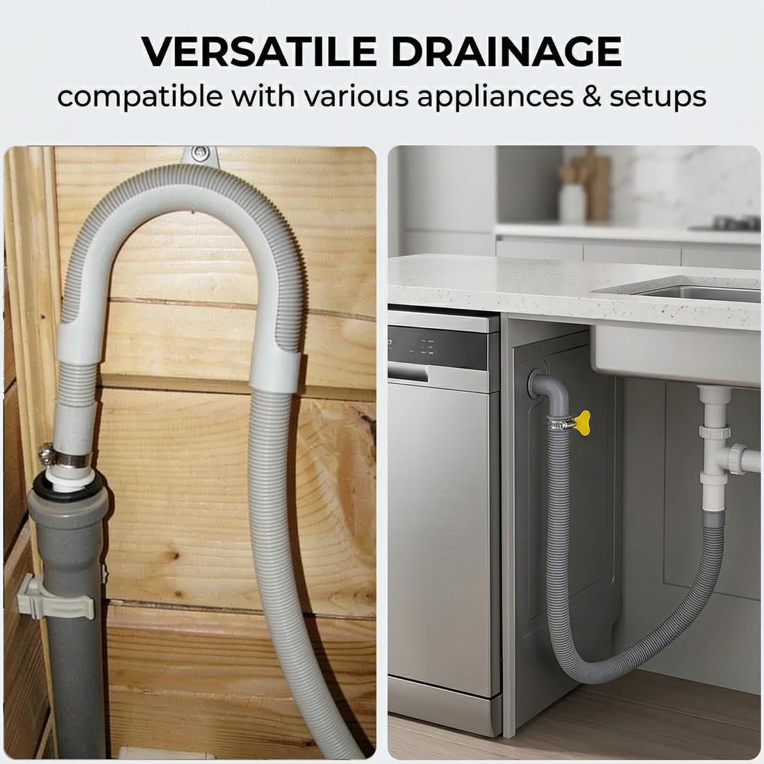 Manguera Desague Lavadora, Tubo Desagüe universal Lavavajillas, juego de extensión, con conector y abrazaderas, para Lavadora y Secadora, Aparatos de Aire Acondicionado, manguera de desagüe de 1.5M — view 5