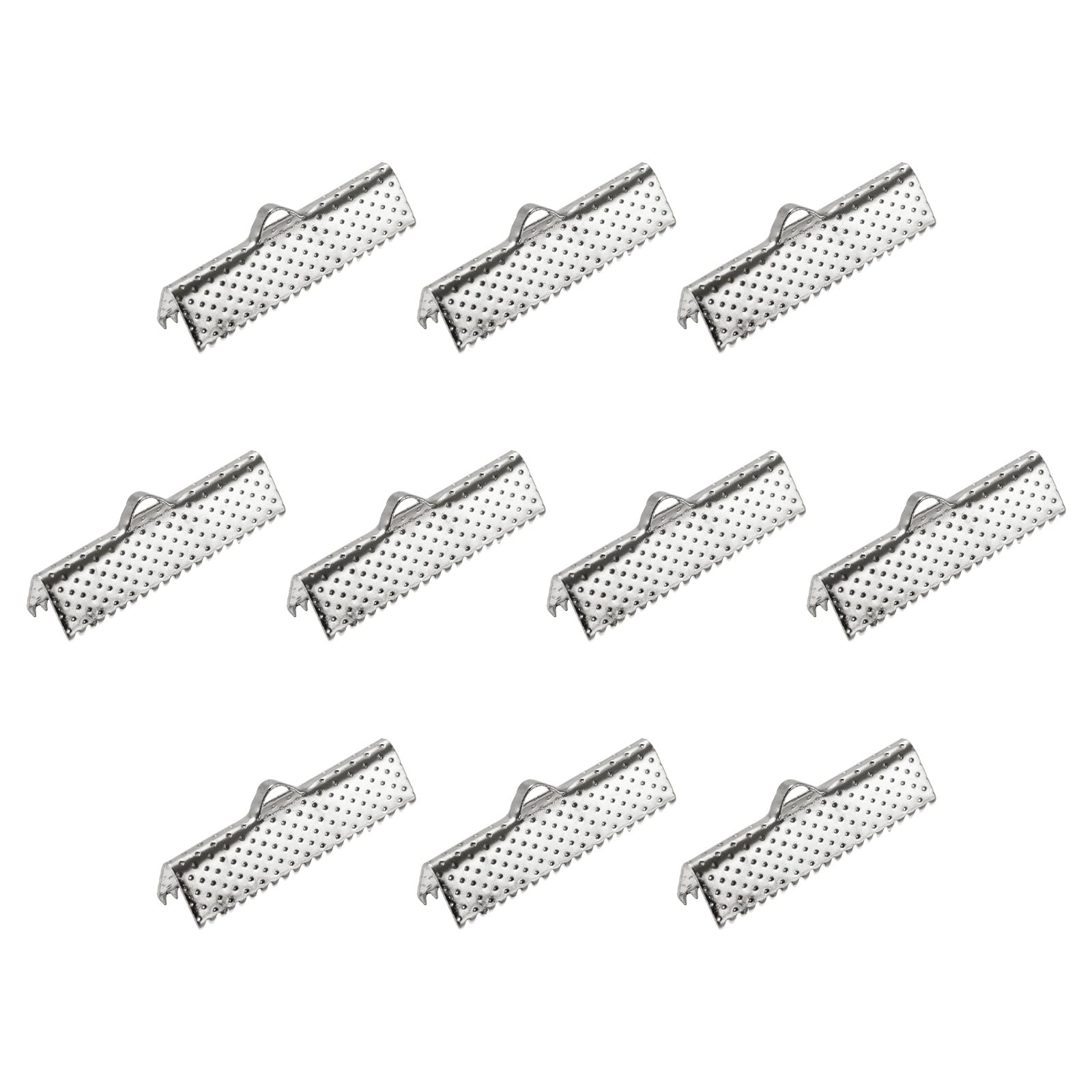 sourcing map 160Pcs Ribbon Crimp Clamp Ends, 25mm Bookmark Pinch Cord End Clasps for DIY Craft Making, Silver White