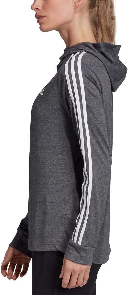 adidas Women’s Transition Lightweight Hoodie Workout Gym Hoodies (Small, Black Heather/White)