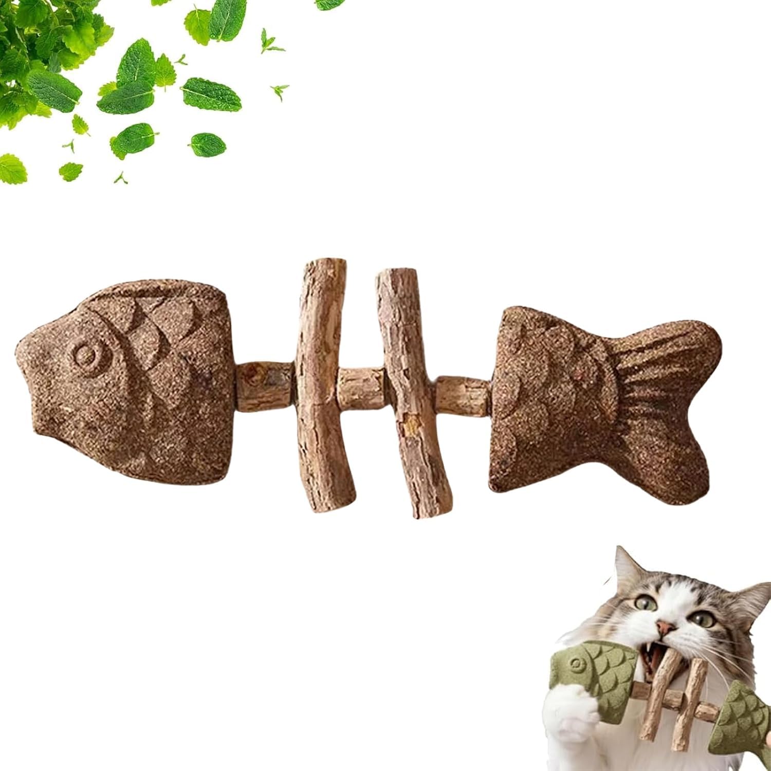 2026 New Creative Fish Bone Cat Dental Chew Toy -Natural Catnip & Silvervine Teeth Cleaning Stick,Fix Cat Dental Health,Durable Wooden Feline Tooth Care Tool,for Cats Teething and Stress (Brown) — image 1