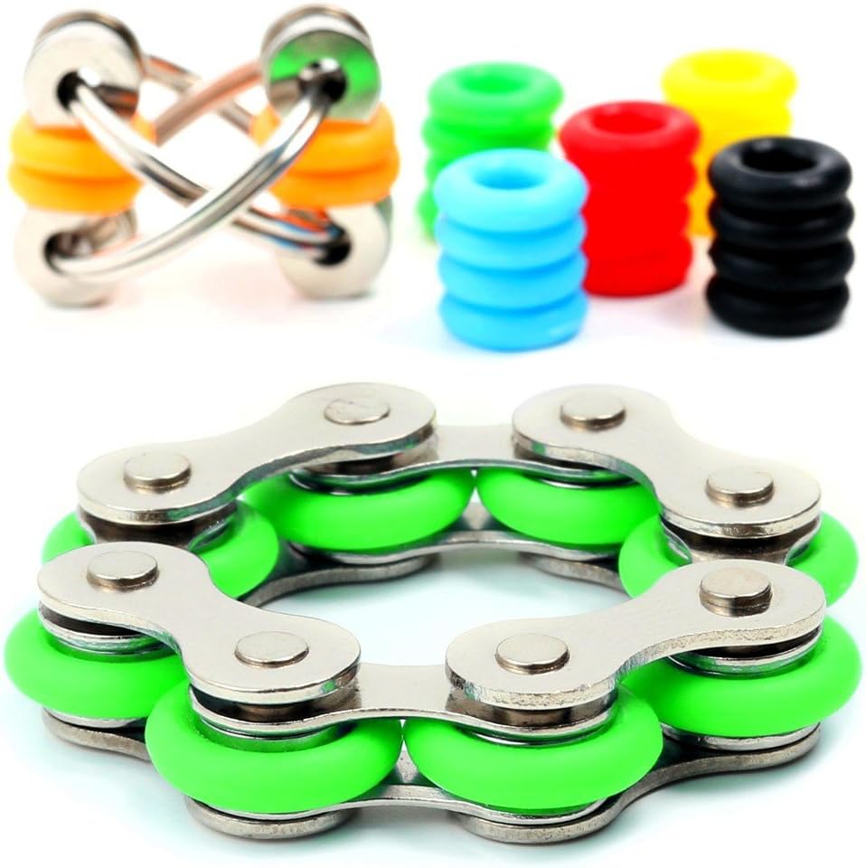 Stress Reducer - Roller Chain Stress Reducer Fidget Toys Set for Sensory Kids & Adults - Flippy Chain Toy with 6 Customizable Colors Included - Anxiety Fidget Toys / ADHD Fidget Toys