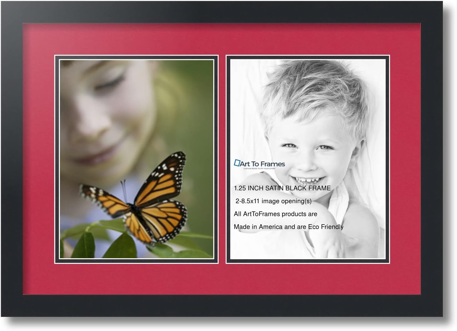 Collage Photo Frame Double Mat with 2-8.5x11 inch Openings with Black Frame and Rouge Top Mat