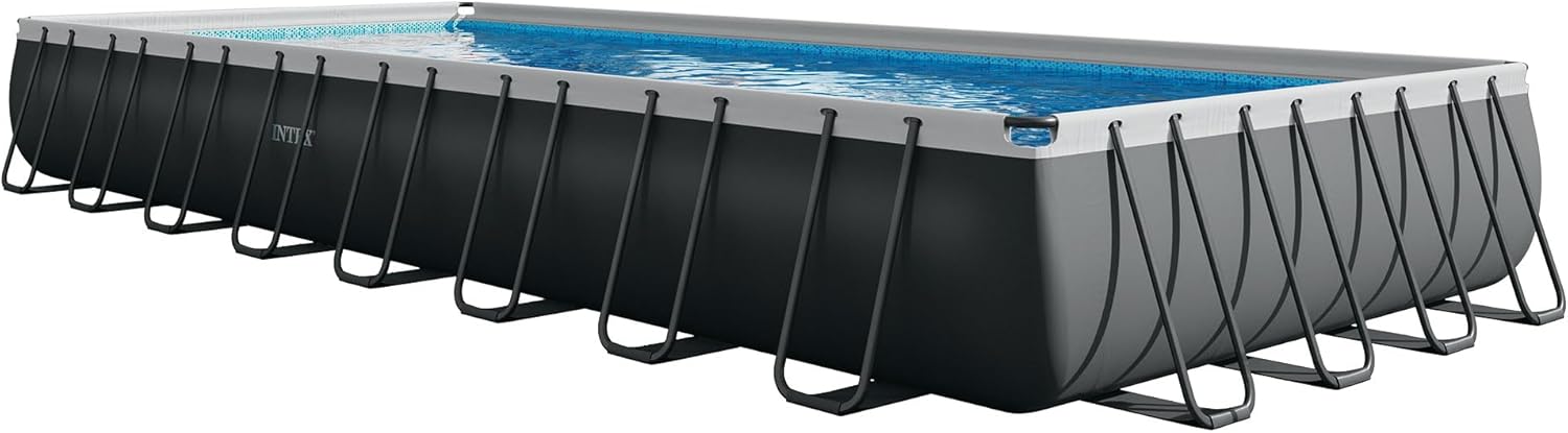 INTEX Ultra XTR 32 ft x 16 ft 52 in Above Ground Pool Set, Rectangular Swimming Pool with Steel Frame, 2800 GPH Sand Filter Pump, Ladder, Cover, & Ground Cloth