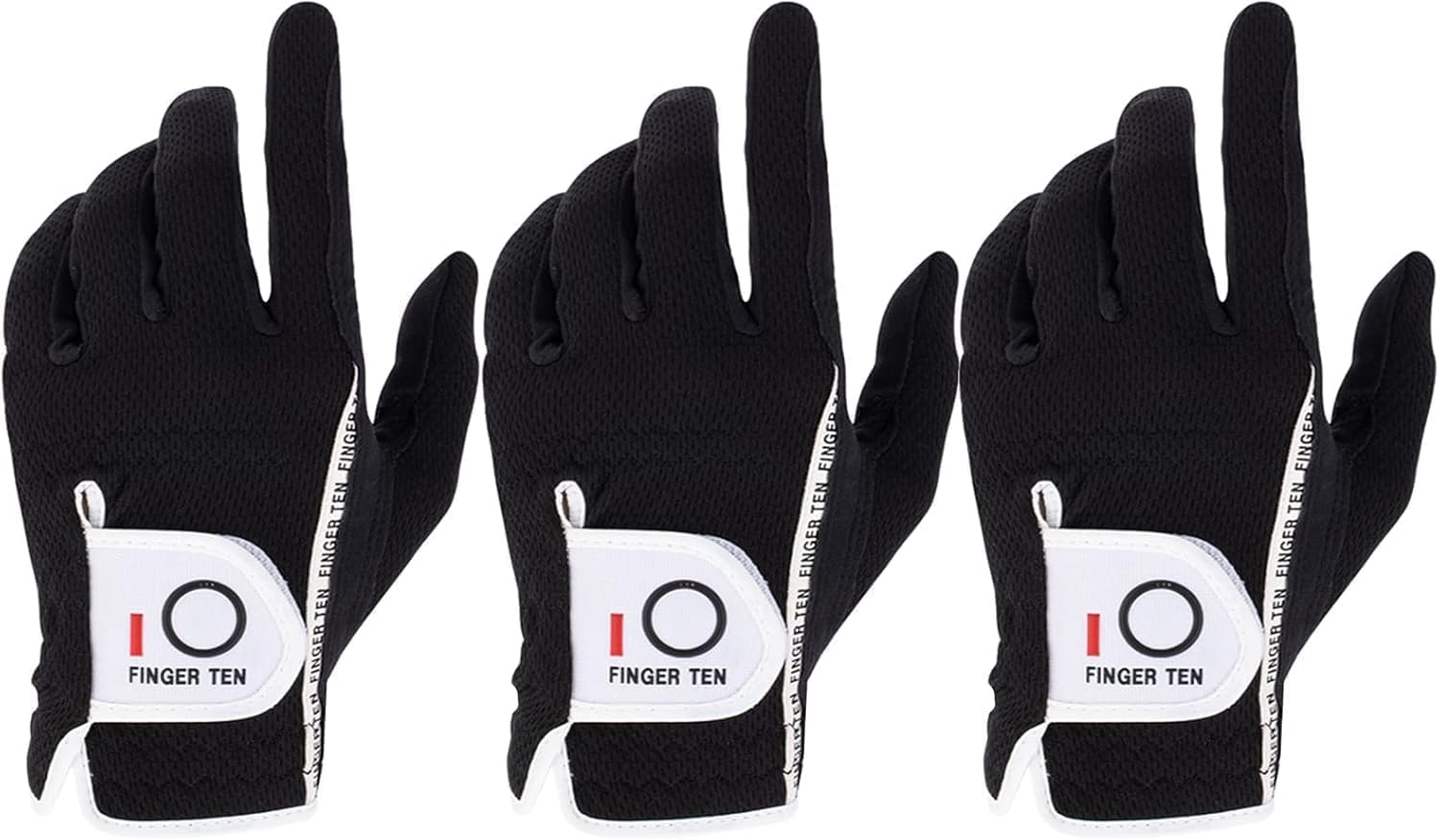 FINGER TEN Golf Glove Men Left Hand Right Rain Grip Value 3 Pack, Mens Golf Gloves Weathersof All Weather Hot Wet Fit Size Small Medium ML Large XL (Black, 3XL, Left) — image 1