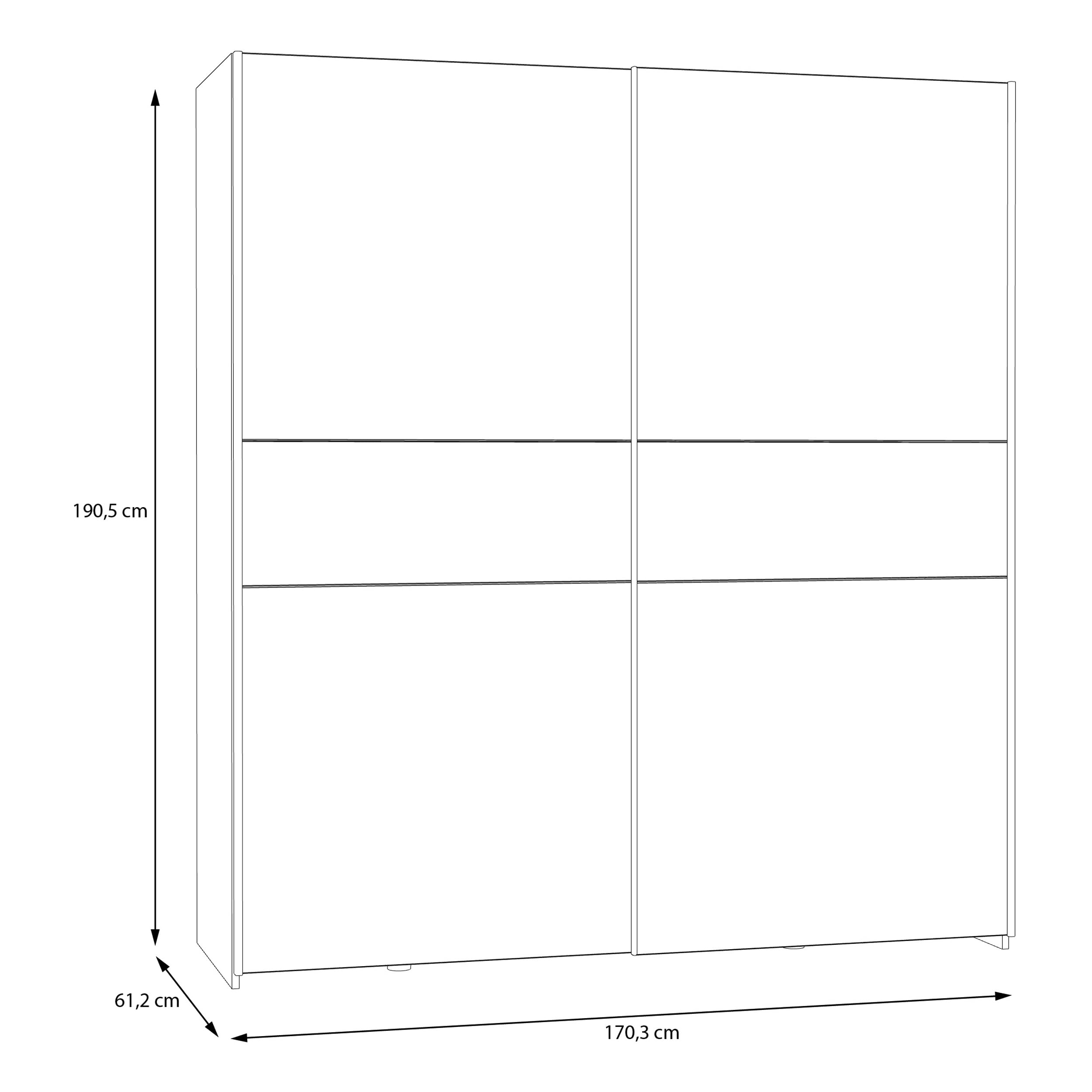 Forte URBANLINE Kleiderschrank 170, moderner Schwebetürenschrank, 2-türig, Schlafzimmer, Holzwerkstoff, Weiß mit Artisan Eiche Holzdekor, 170,3 cm breit x 190,5 cm hoch x 61,2 cm tief