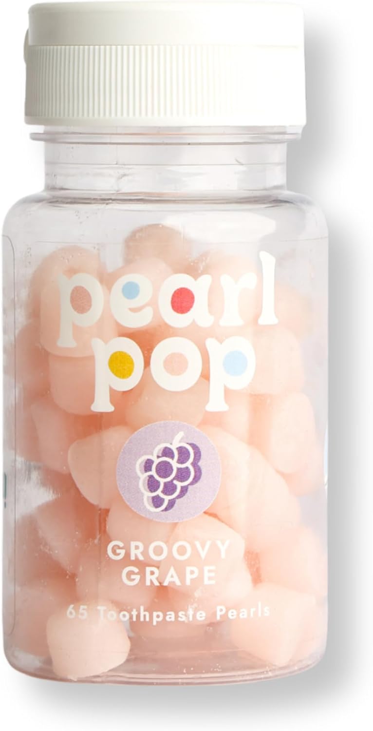 Toothpaste Pearls, Chewy Fluoride Free Toothpaste for Kids & Adults, Stocking Stuffer, Mess-Free Travel Tooth Paste Alternative Made with Nano-Hydroxyapatite & Xylitol, Groovy Grape, 65ct