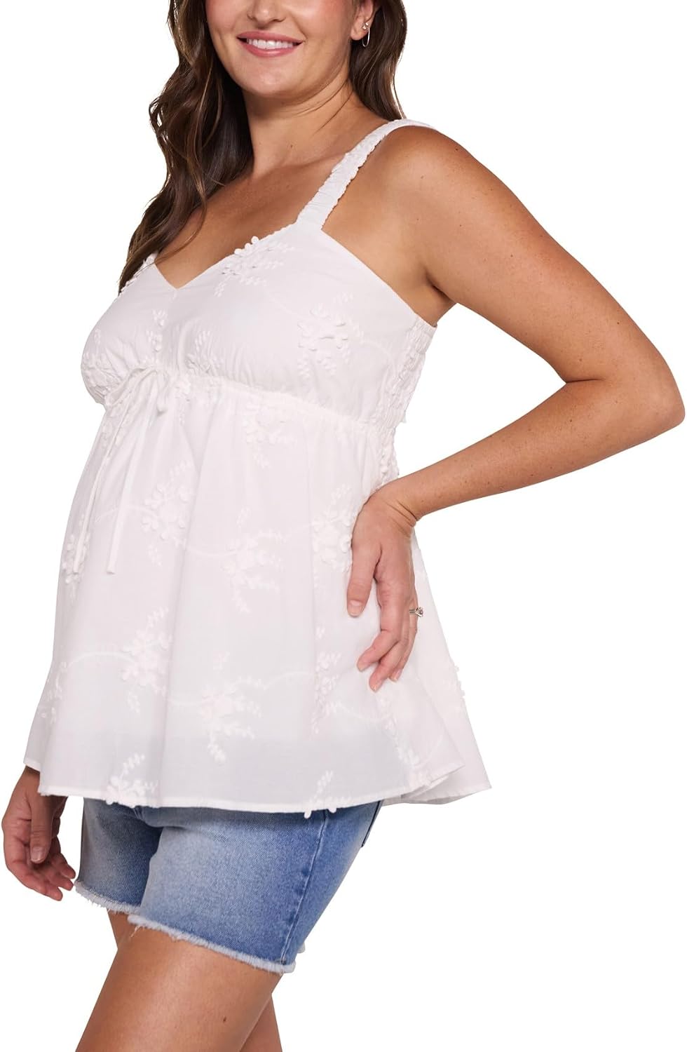 Motherhood Maternity Women's Sleeveless Scrunch Strap Woven Cami Tank Pregnancy Top
