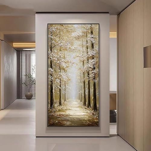 SDVIB Modern Abstract Golden Brown Canvas Wall Art Prints Golden Leaf Forest Canvas Painting for Living Room Decor(50x100cm/ Frameless)