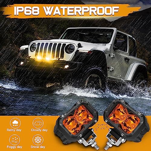 Niking Auto Amber LED Fog Lights, 2Pcs 4 Inch LED Pods Yellow Spot Driving Light 80W Ditch Lights Off Road Motorcycle Super Bright Small Pods for Trucks Dirt Bike ATV UTV Tractor Surron by Niking Auto - Image 4