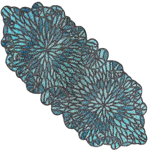 Festive Beaded Table Runner - 13x36 Handmade Stone...