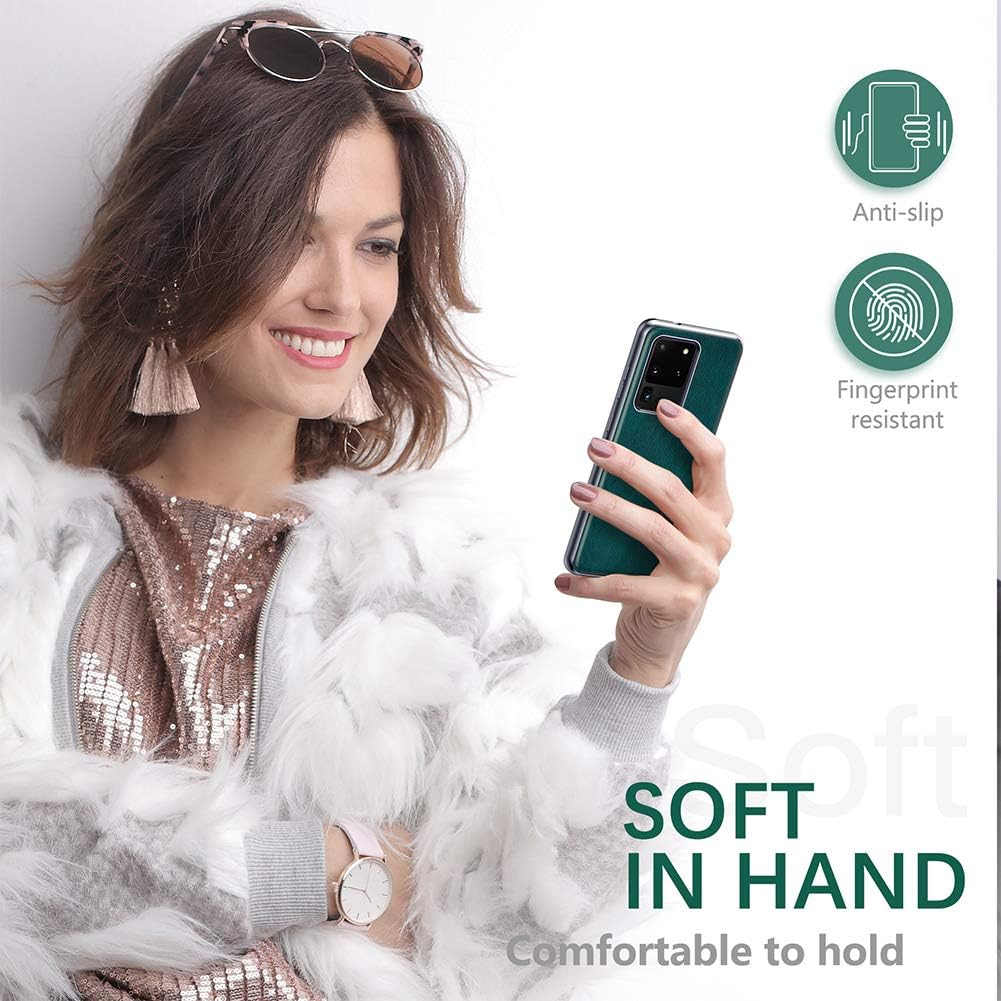 LOHASIC for Samsung Galaxy S20 Ultra Leather Case for Men, Designer Elegant Luxury Business Fancy Women Phone Cover, Non-Slip Grip Shock-Absorbent Protective Slim TPU Bumper 6.9" - Green